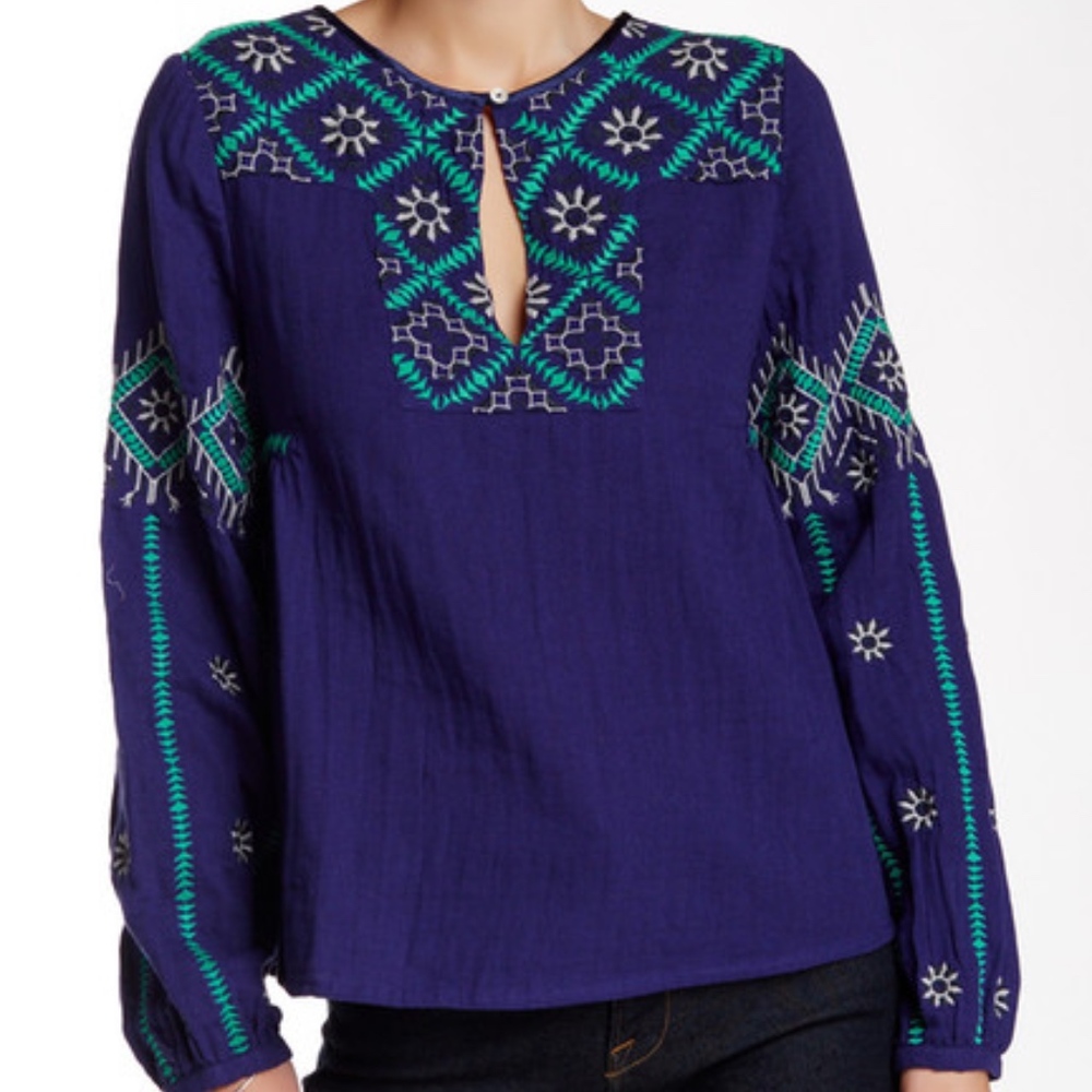 Christophe Sauvat Polska Navy Blouse Top NWT New